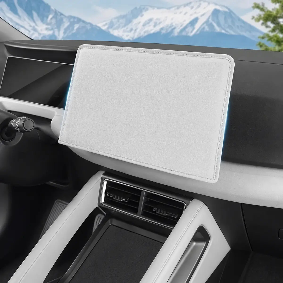 LEAP white stitched navigation screen dust cover fitted to BYD Shark 6 interior
