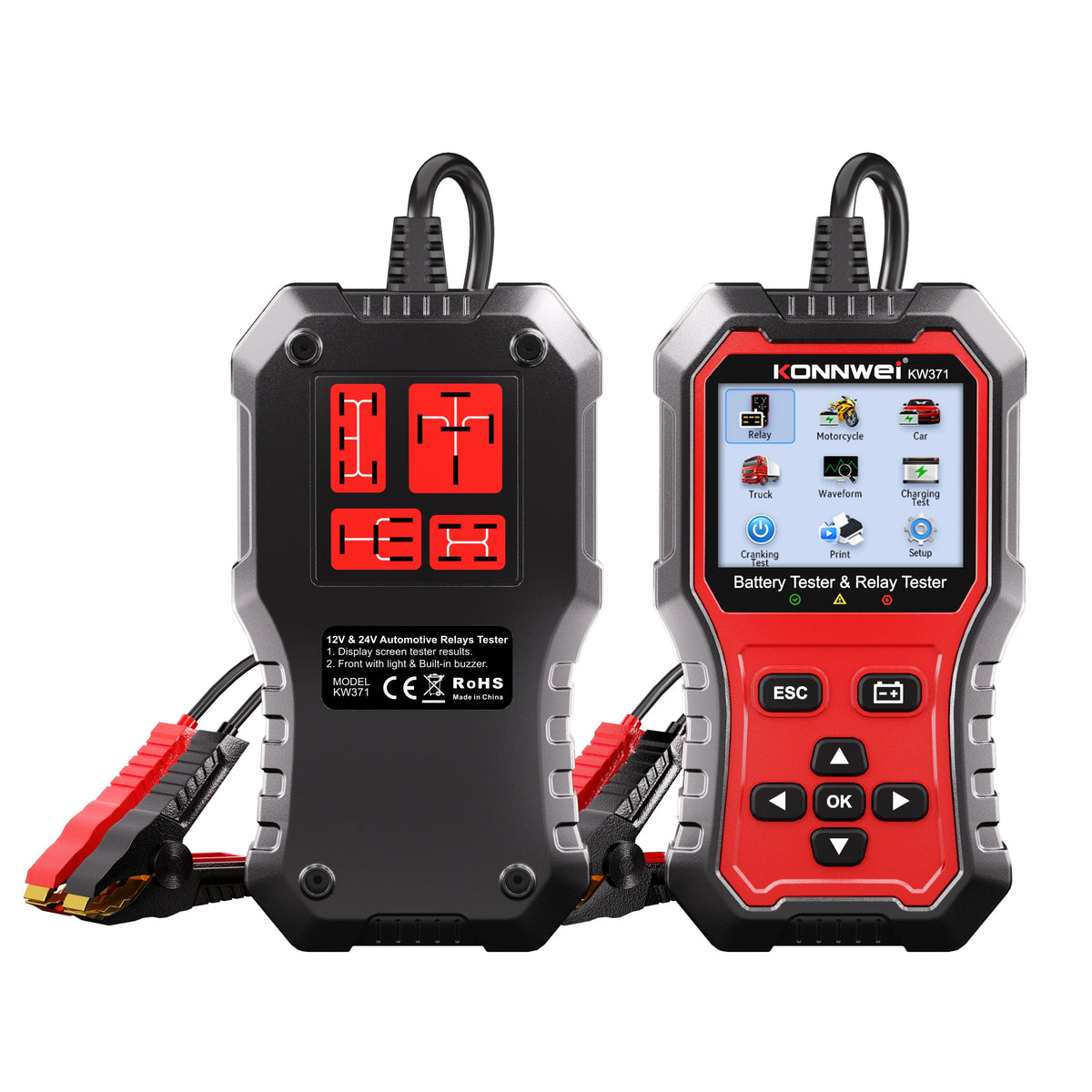 KONNWEI KW371 Battery and 4/5-Pin Relay Tester - 6V 12V 24V - product view 1