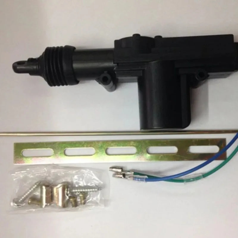 Black two-wire central door lock actuator motor with mounting hardware