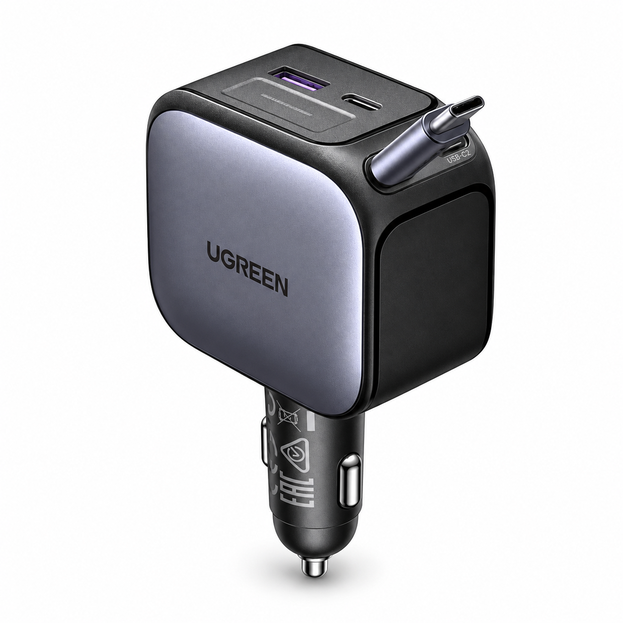 UGREEN 145W Retractable 4-Port USB-C USB-A Car Charger – EC604